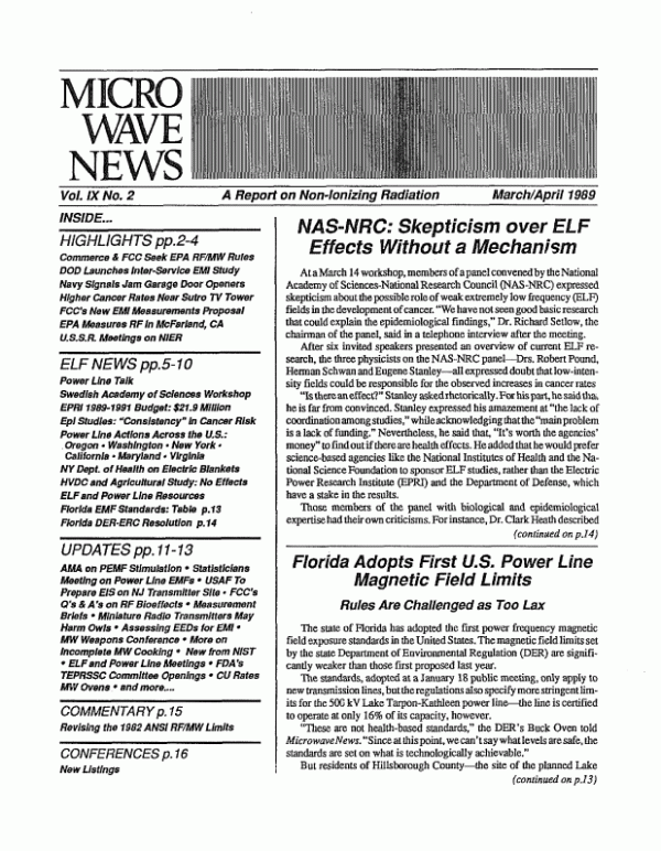 Microwave News March/April 1989 cover