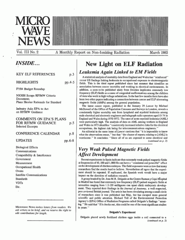Microwave News March 1983 cover
