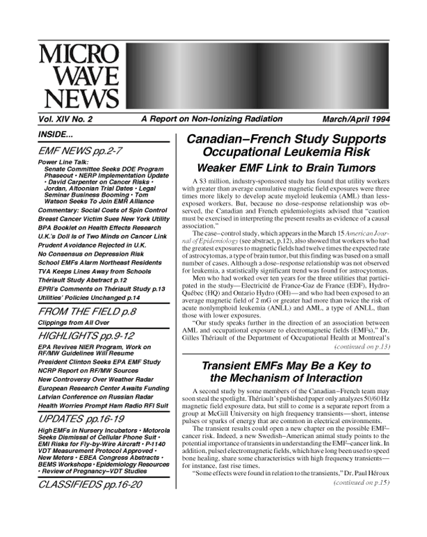 Microwave News March/April 1994 cover