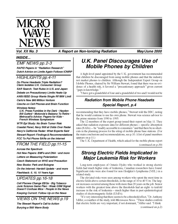 Microwave News May/June 2000 cover