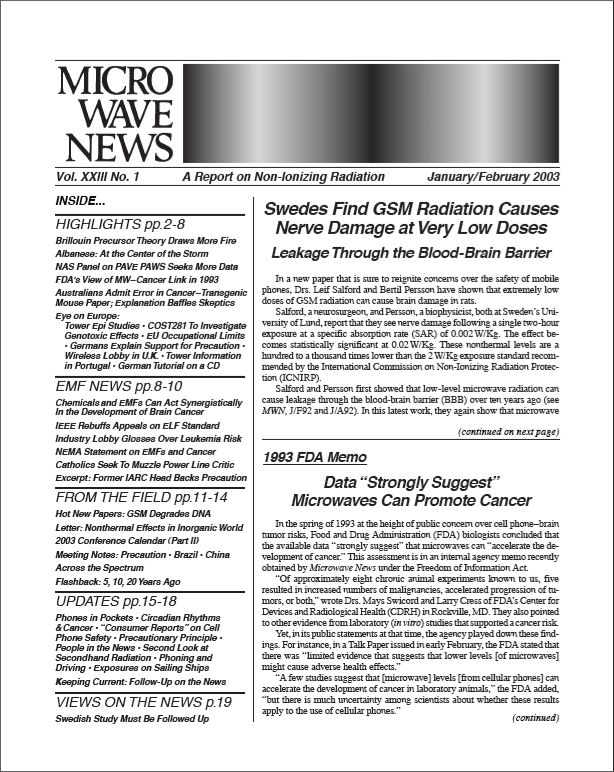 Microwave News January/February 2003 cover