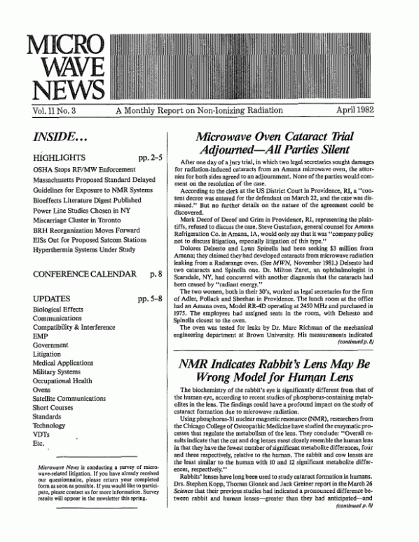 Microwave News April 1982 cover