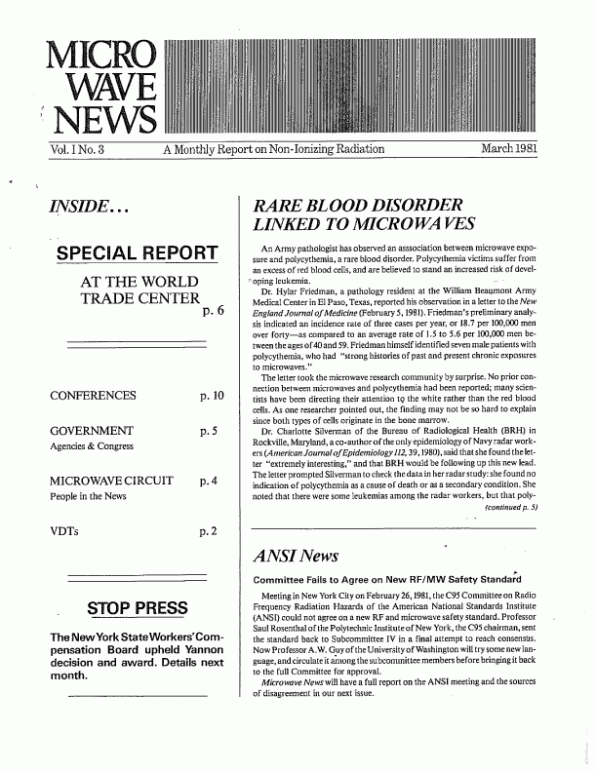 Microwave News March 1981 cover
