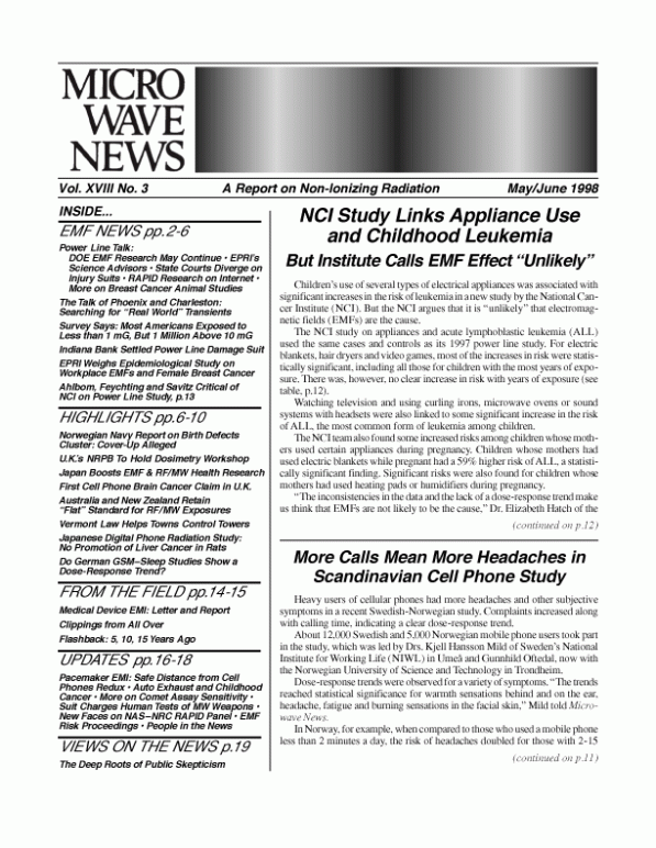 Microwave News May/June 1998 cover