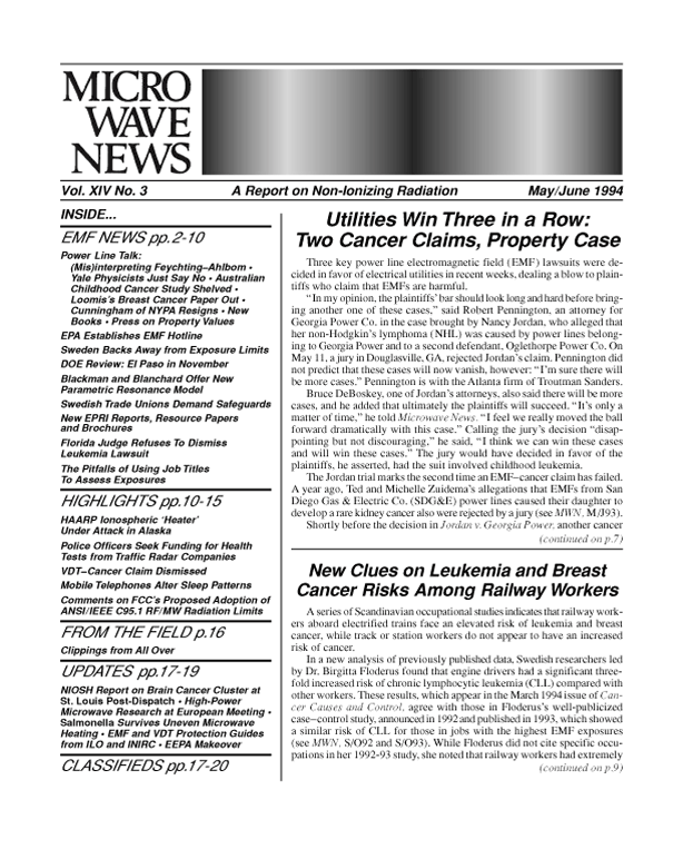 Microwave News May/June 1994 cover