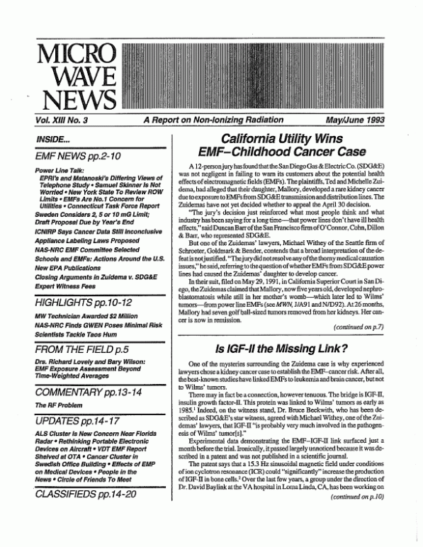Microwave News May/June 1993 cover
