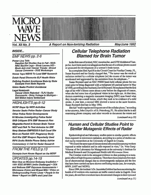 Microwave News May/June 1992 cover