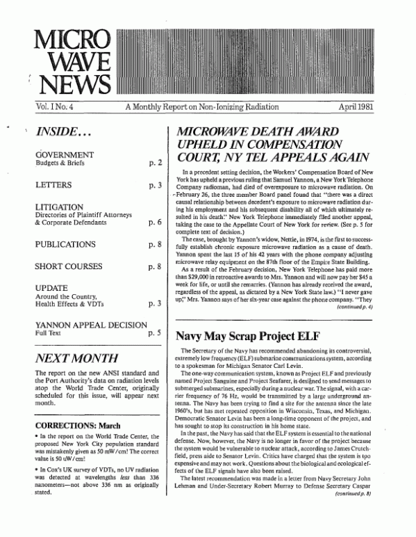 Microwave News April 1981 cover