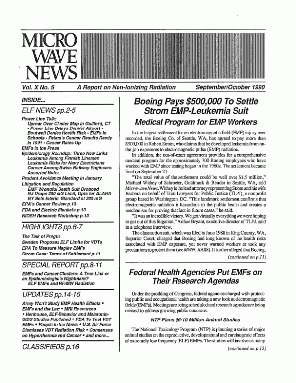 Microwave News September/October 1990 cover