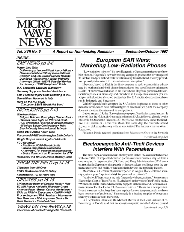 Microwave News September/October 1997 cover
