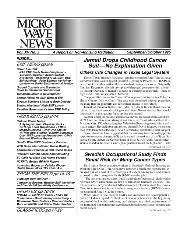 Microwave News September/October 1995 cover