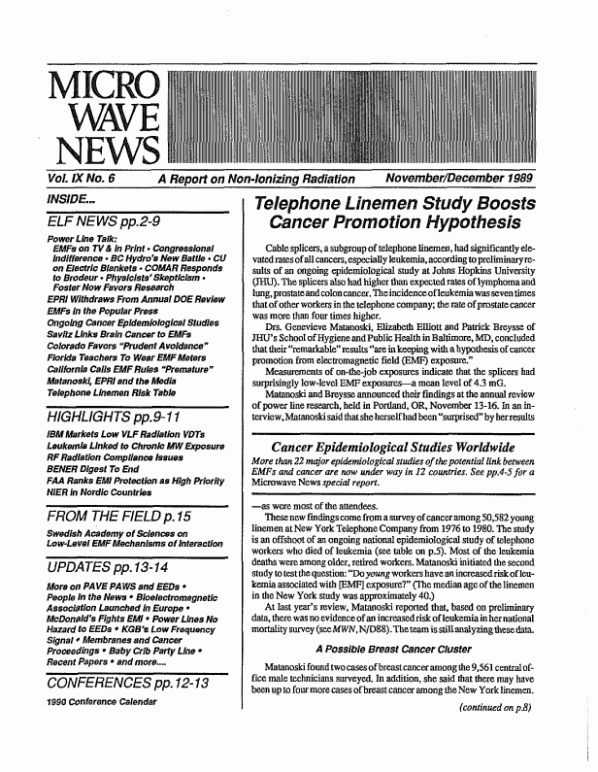 Microwave News November/December 1989 cover