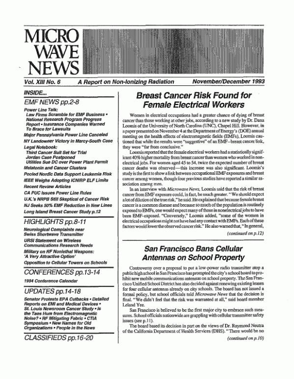 Microwave News November/December 1993 cover