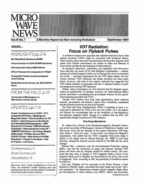 Microwave News September 1984 cover
