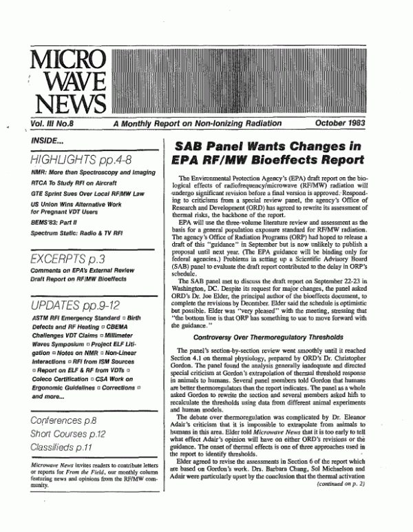 Microwave News October 1983 cover