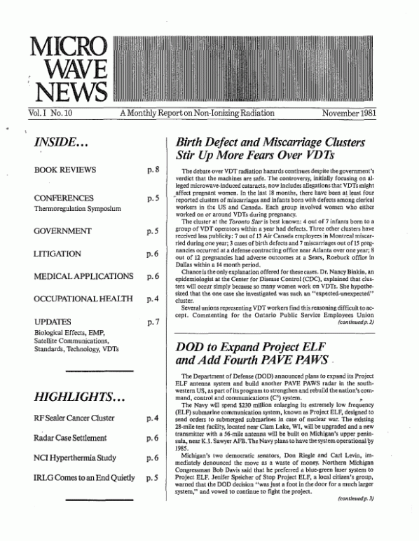 Microwave News November 1981 cover