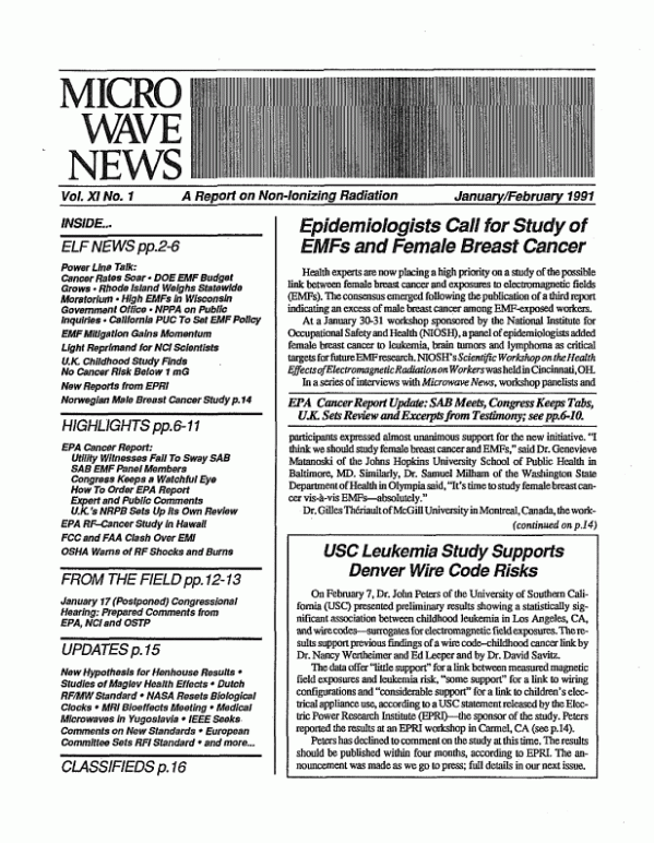 Microwave News January/February 1991 cover