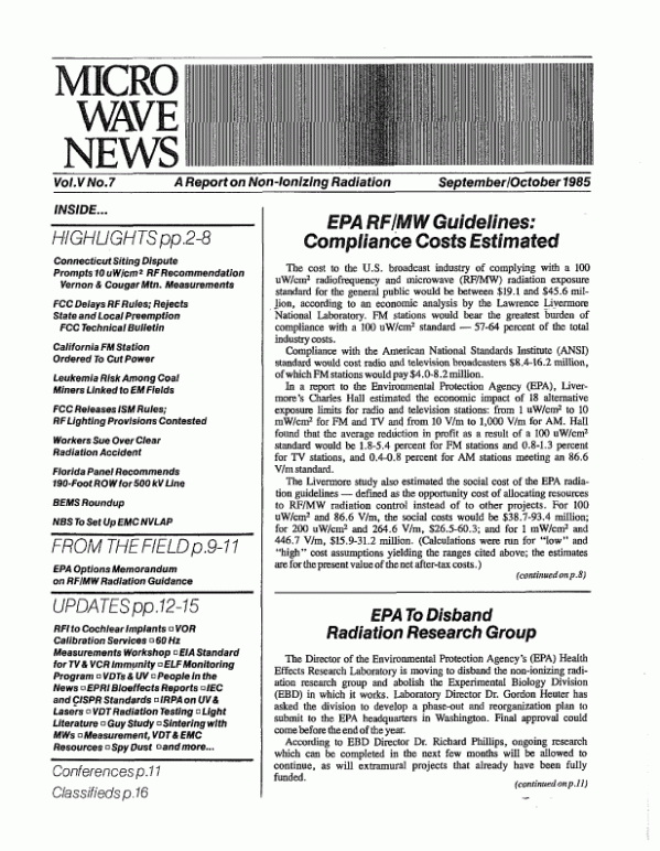 Microwave News September/October 1985