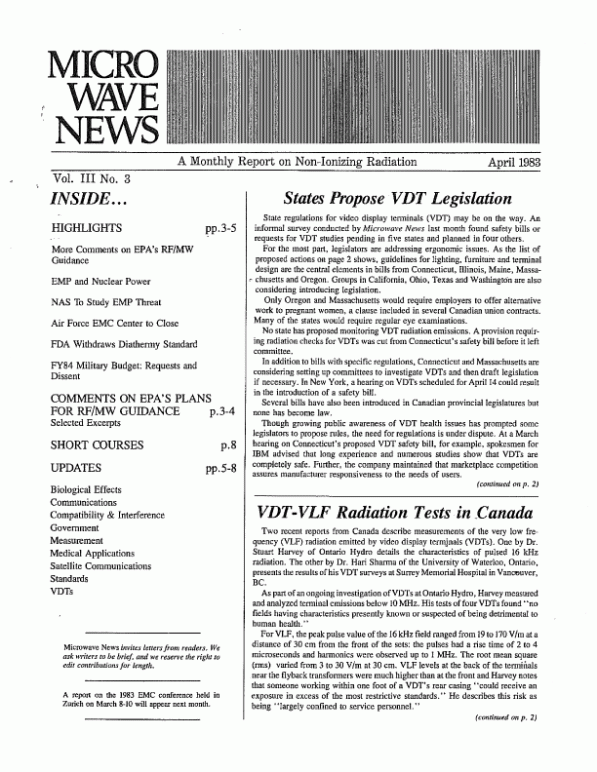 Microwave News April 1983 cover