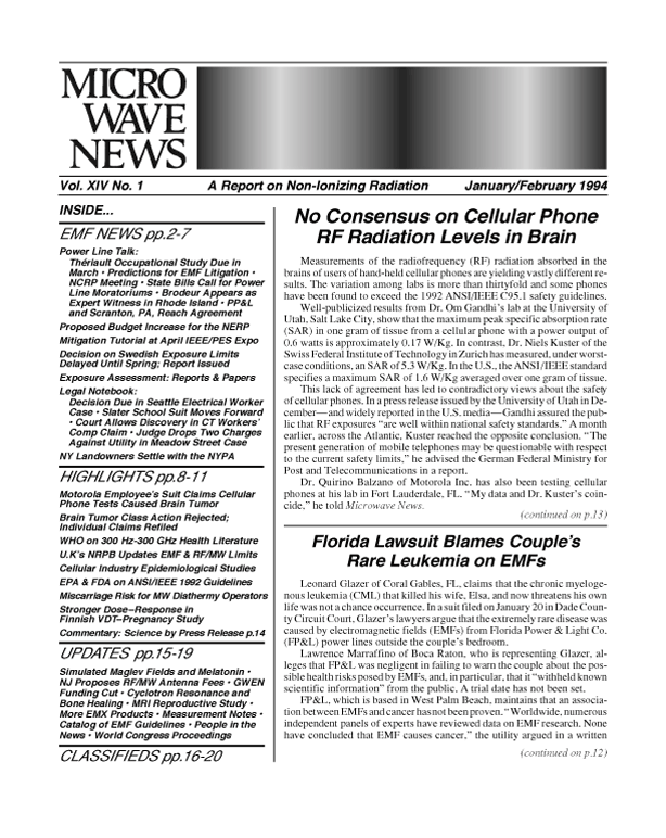 Microwave News January/February 1994 cover