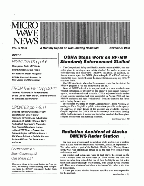 Microwave News November 1983 cover